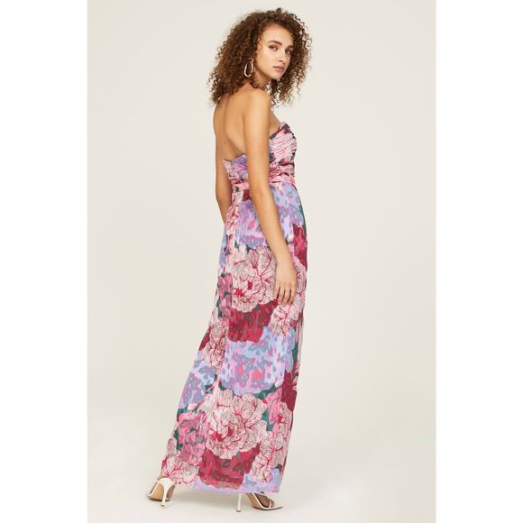 HUTCH Purple Pink Floral Drape Front Strapless Julietta Maxi Gown size 4 - Picture 11 of 14